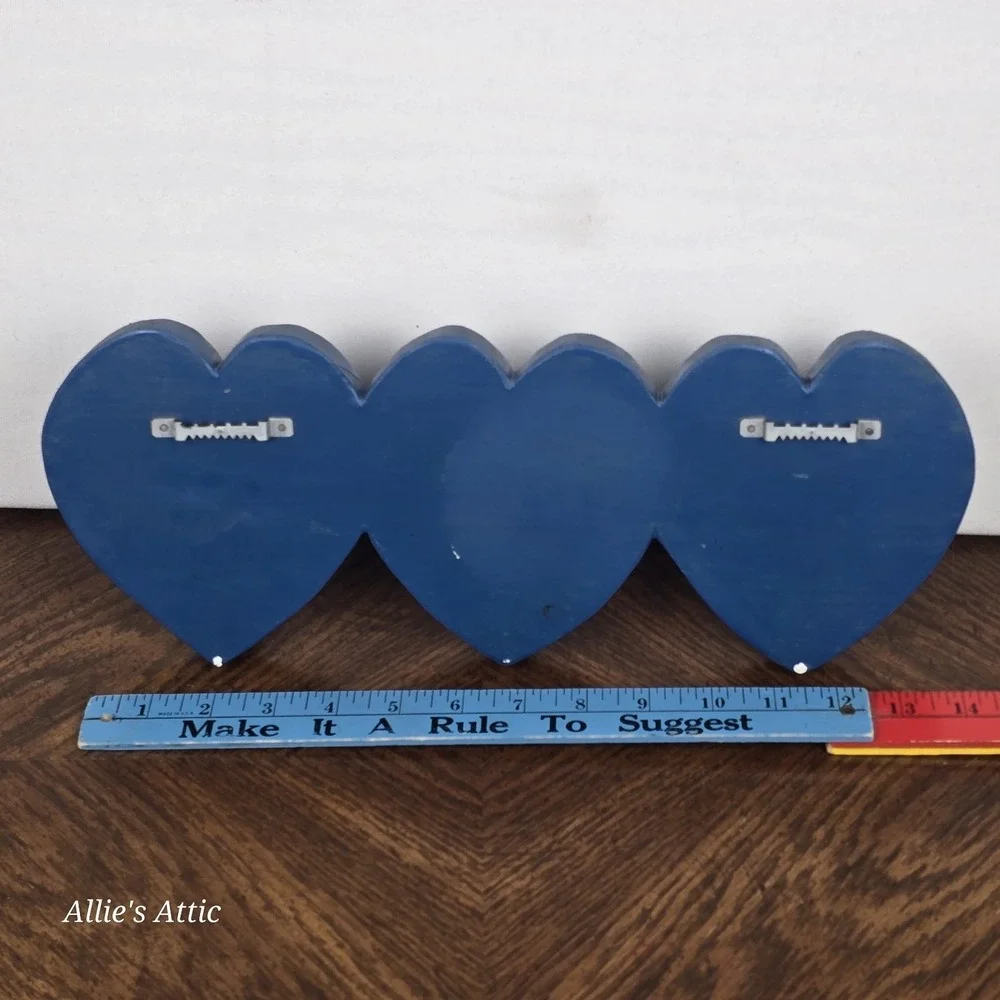 Wooden Hearts Hanging Cottagecore Blue Peg Country Coat Keys Hanger Wall Decor